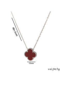 Internet Celebrity Explosions Four-leaf Clover High Edition 15mm Double-sided Fritillaria Single Flower Necklace 18K Gold Color-free Light Luxury High-end Steel Necklace Red Double Sided Shellfish
