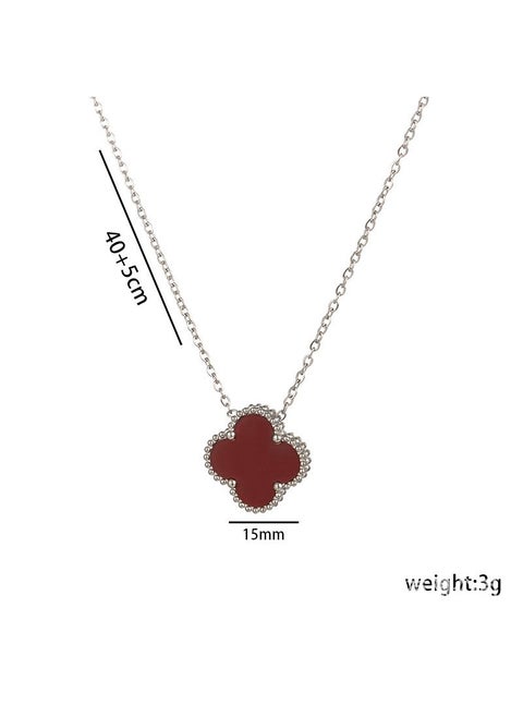 Internet Celebrity Explosions Four-leaf Clover High Edition 15mm Double-sided Fritillaria Single Flower Necklace 18K Gold Color-free Light Luxury High-end Steel Necklace Red Double Sided Shellfish