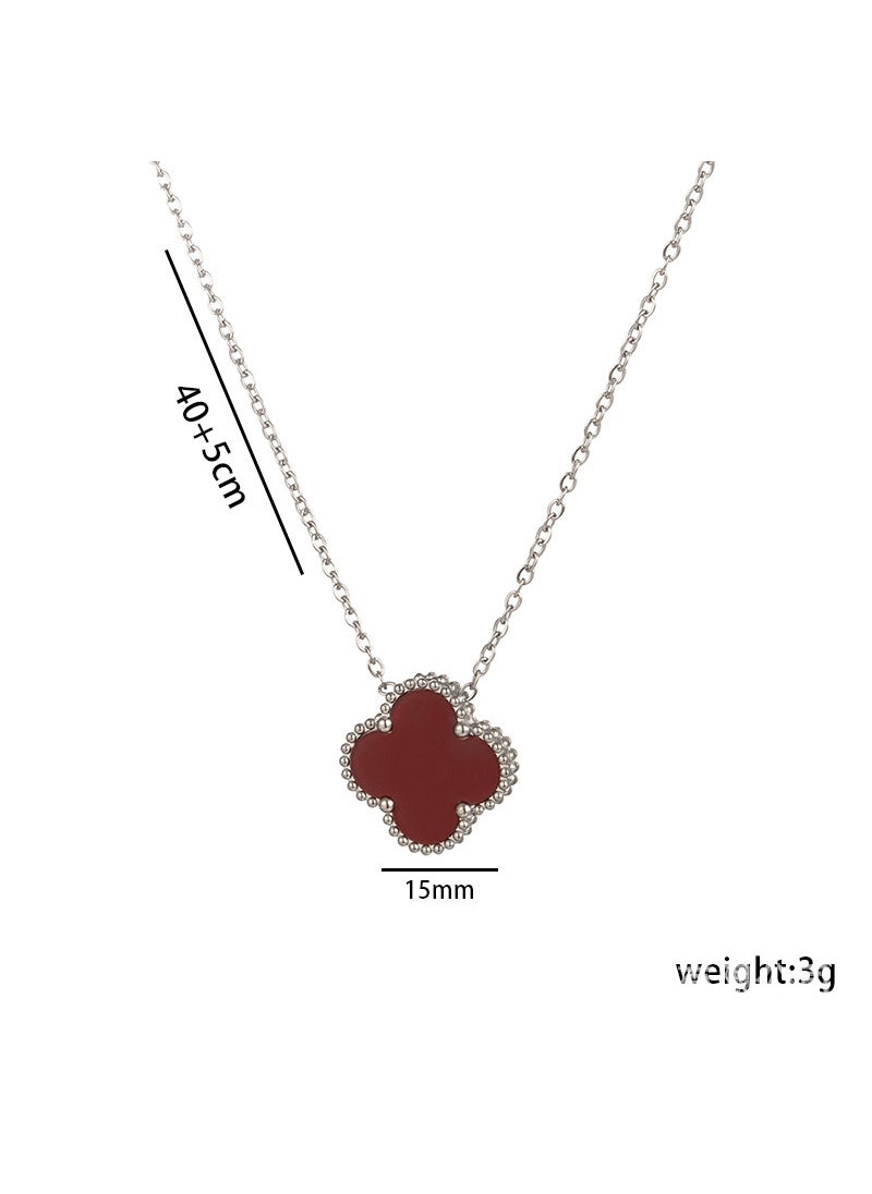 Generic - Internet Celebrity Explosions Four-leaf Clover High Edition 15mm Double-sided Fritillaria Single Flower Necklace 18K Gold Color-free Light Luxury High-end Steel Necklace Red Double Sided Shellfish - Image 1