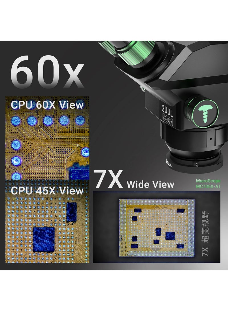 2UUL MC7060-A1 Trinocular Microscope 7-60X for PCB Micro Work and Electronics Repair - Image 3