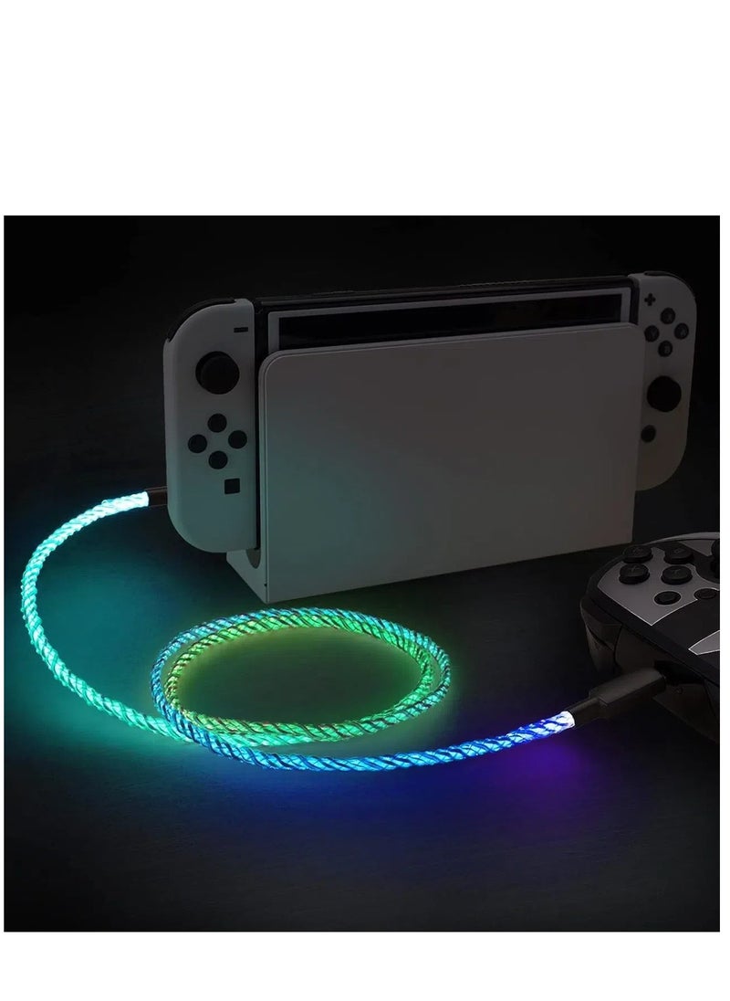 YOKA - 3.28FT Illuminated Charging Cable for ps5 Controller, USB Type C Charging Cord for Gamepad, Universal LED Light Up Data Cord for Xbox Core/Elite Series 2 / Switch Pro Controller - Image 1