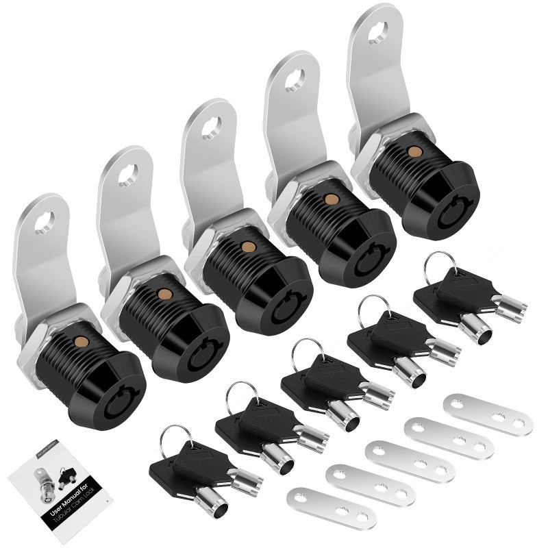 Cylinnda 5 Pack Tool Box Lock with Keys 58 RV Storage Lock Keyed Alike Cabinet Lock Cam Locks for Toolbox Lock Replacement Mailbox RV Compartment Locks with Manual Black 5 Pack 58 Inch - Image 3