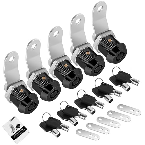 Cylinnda 5 Pack Tool Box Lock with Keys 58 RV Storage Lock Keyed Alike Cabinet Lock Cam Locks for Toolbox Lock Replacement Mailbox RV Compartment Locks with Manual Black 5 Pack 58 Inch - Image 1