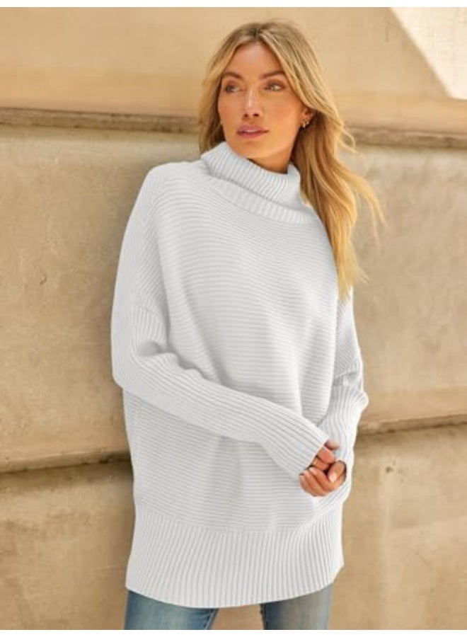 NIBEMINENT Women's Oversized Turtleneck Sweaters Fall Batwing Sleeve Ribbed Tunic Sweater - Image 4