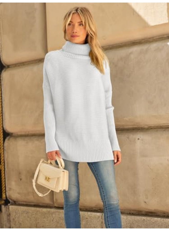 NIBEMINENT Women's Oversized Turtleneck Sweaters Fall Batwing Sleeve Ribbed Tunic Sweater - Image 2