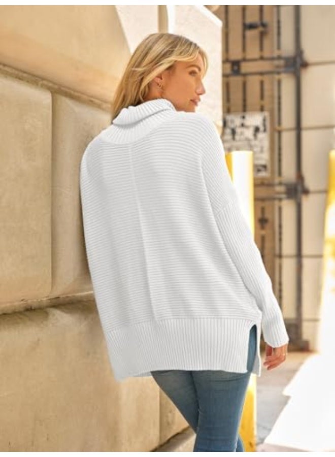 NIBEMINENT Women's Oversized Turtleneck Sweaters Fall Batwing Sleeve Ribbed Tunic Sweater - Image 5