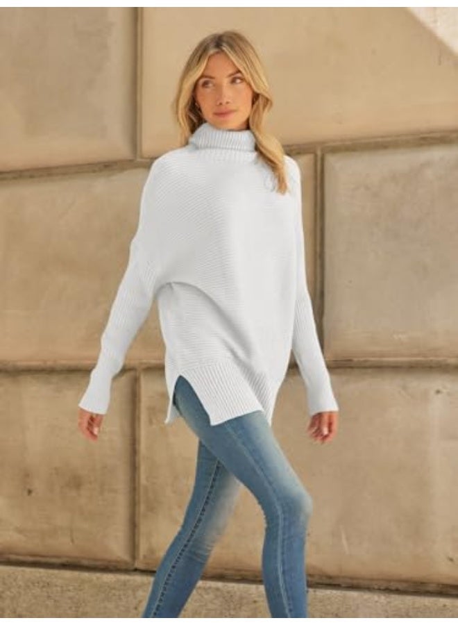 NIBEMINENT Women's Oversized Turtleneck Sweaters Fall Batwing Sleeve Ribbed Tunic Sweater - Image 3