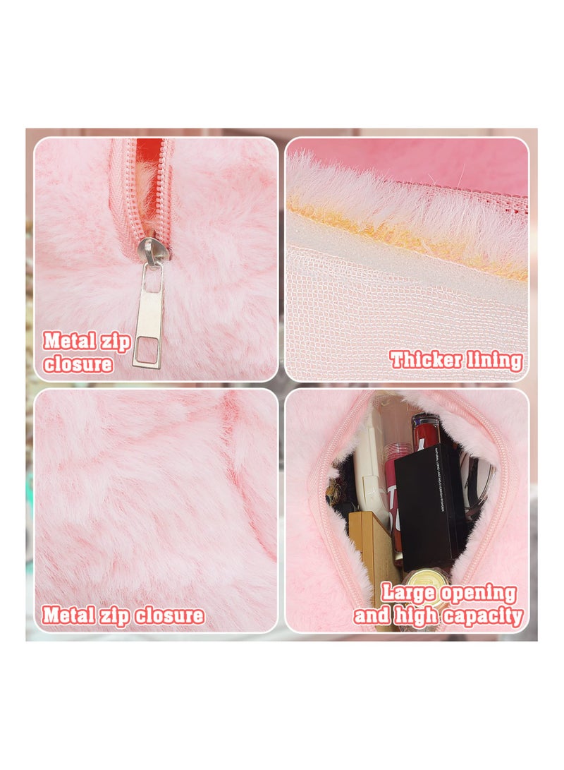 SYOSI Small Makeup Bag, Cute Pencil Case, for Purse Makeup Pouches, for Women Aesthetic Cosmetic Bag, Travel Toiletry Bag, Fuzzy Makeup Bag Makeup Brushes Storage Zipper Pouches for Organizing (Pink)(2Pack)  - Image 4