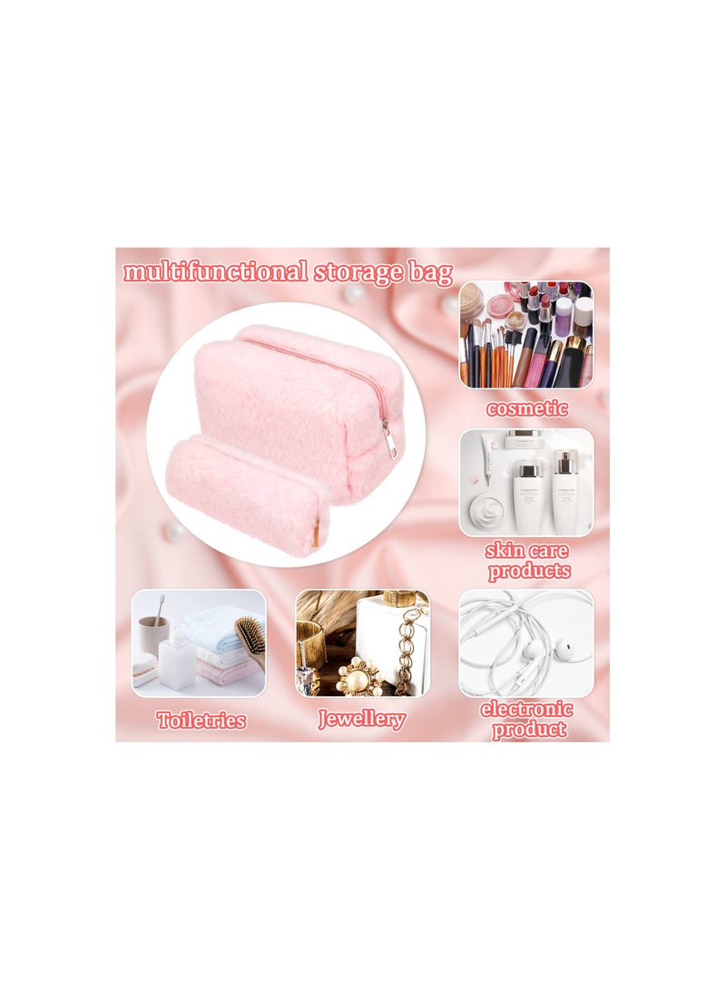 SYOSI Small Makeup Bag, Cute Pencil Case, for Purse Makeup Pouches, for Women Aesthetic Cosmetic Bag, Travel Toiletry Bag, Fuzzy Makeup Bag Makeup Brushes Storage Zipper Pouches for Organizing (Pink)(2Pack)  - Image 3