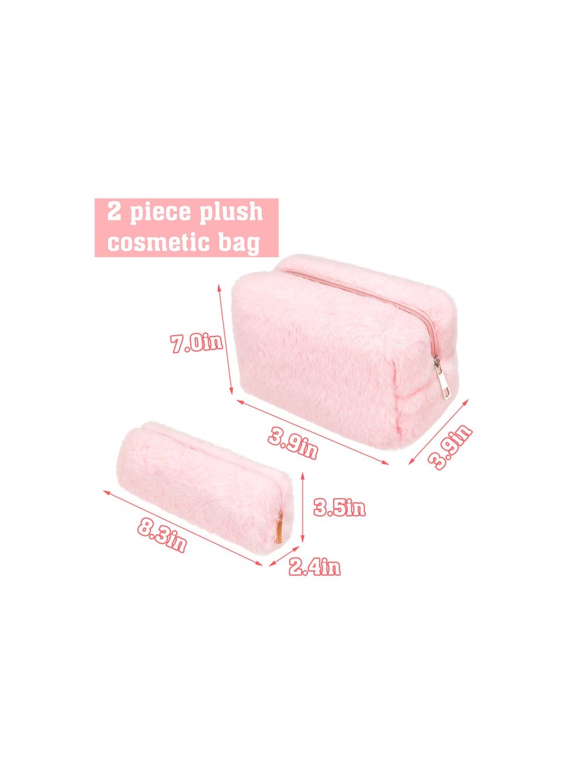 SYOSI Small Makeup Bag, Cute Pencil Case, for Purse Makeup Pouches, for Women Aesthetic Cosmetic Bag, Travel Toiletry Bag, Fuzzy Makeup Bag Makeup Brushes Storage Zipper Pouches for Organizing (Pink)(2Pack)  - Image 2
