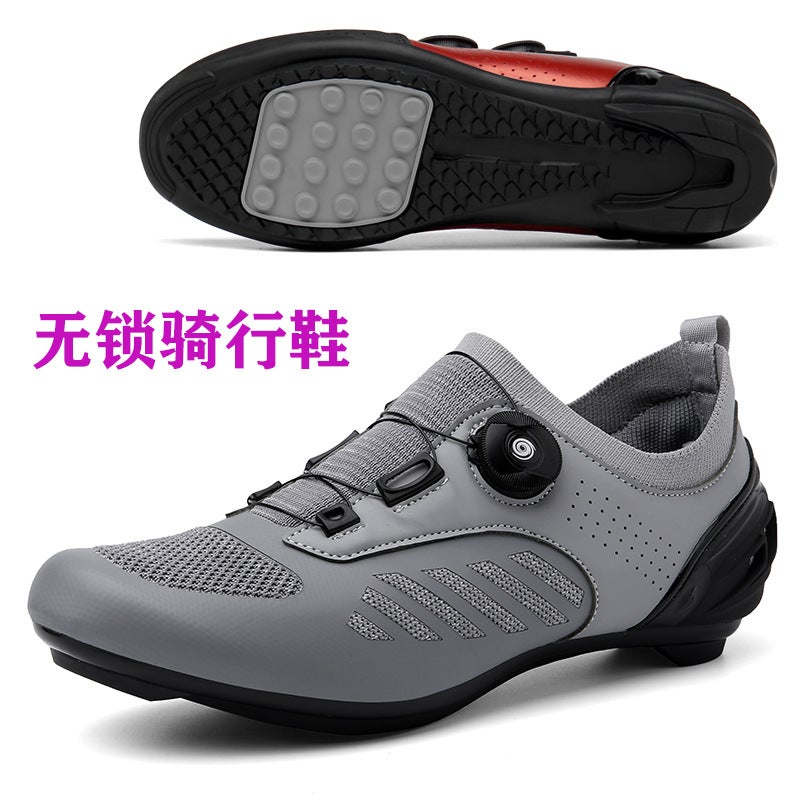 Generic New Seamless Mesh Lockless Cycling Shoes Summer Breathable Casual Bicycle Shoes Road Car Lock Shoes Hard Sole for Men and Women Gray rubber without lock 