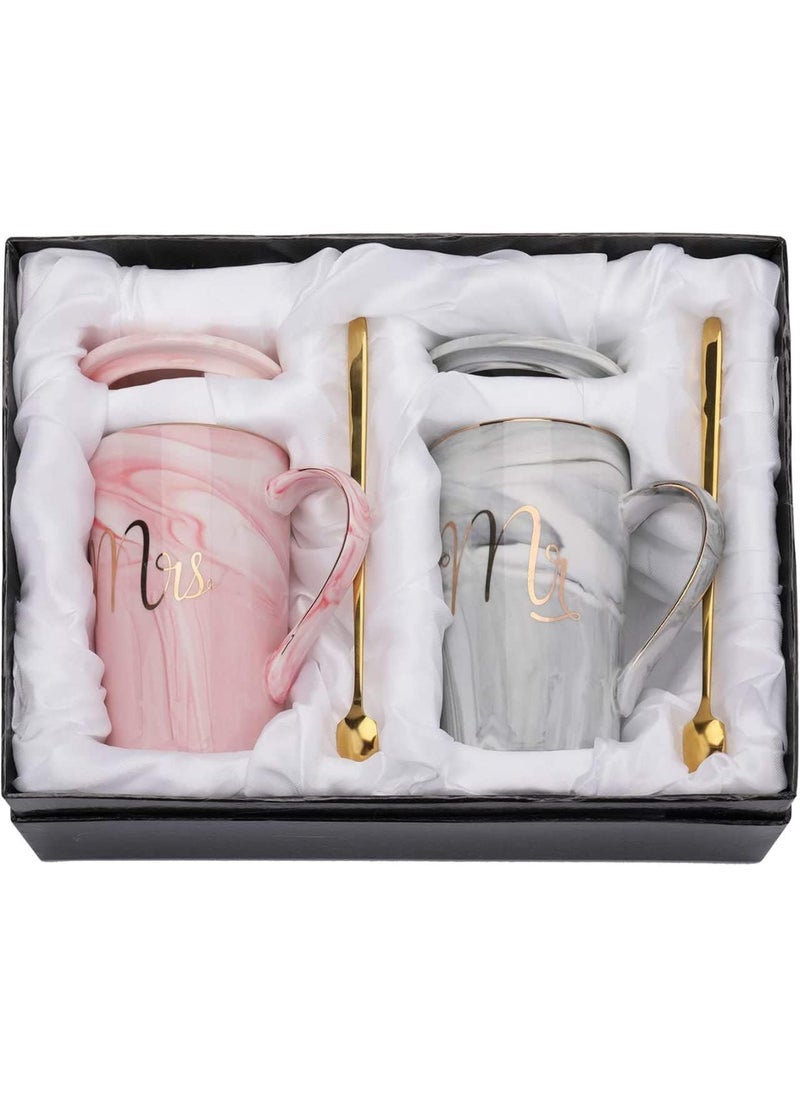 LARYNX LARYNX Ceramic Coffee Mug Gifts Set for Couple Anniversary Wedding Engagement Valentine for Men Women Couple Husband Wife with Gift Box Mr Mrs Coffee Mug 400ml  - Image 1