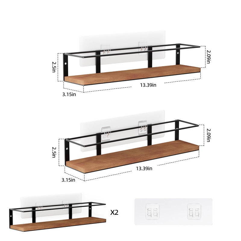 GIGIFTREE Spice Rack Self-Adhesive or drilling, Rustic Style Hanging Spice Rack, Spice Organization for Cabinet Door or Wall Mount, Over The Stove, Kitchen Wall, 2-Pack - Image 2