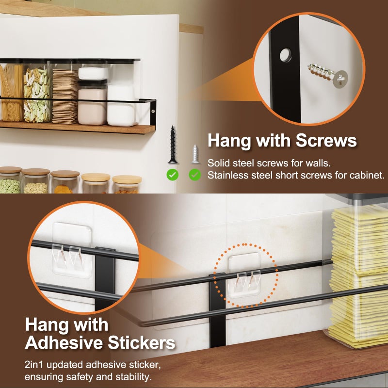 GIGIFTREE Spice Rack Self-Adhesive or drilling, Rustic Style Hanging Spice Rack, Spice Organization for Cabinet Door or Wall Mount, Over The Stove, Kitchen Wall, 2-Pack - Image 4