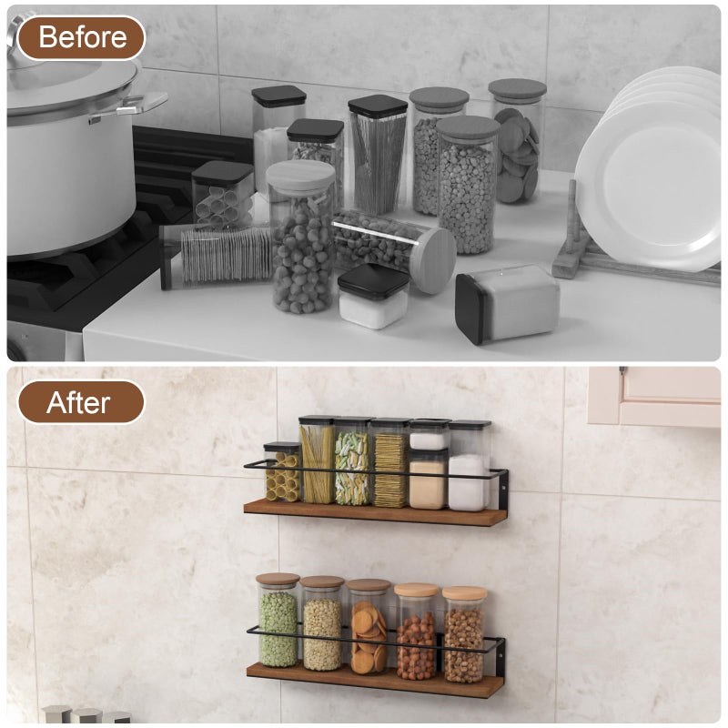 GIGIFTREE Spice Rack Self-Adhesive or drilling, Rustic Style Hanging Spice Rack, Spice Organization for Cabinet Door or Wall Mount, Over The Stove, Kitchen Wall, 2-Pack - Image 3