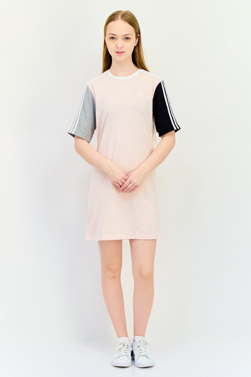 Adidas Women Boyfriend Fit Short Sleeve Outdoor 3 Stripe T-Shirt Dress, Pink - Image 4