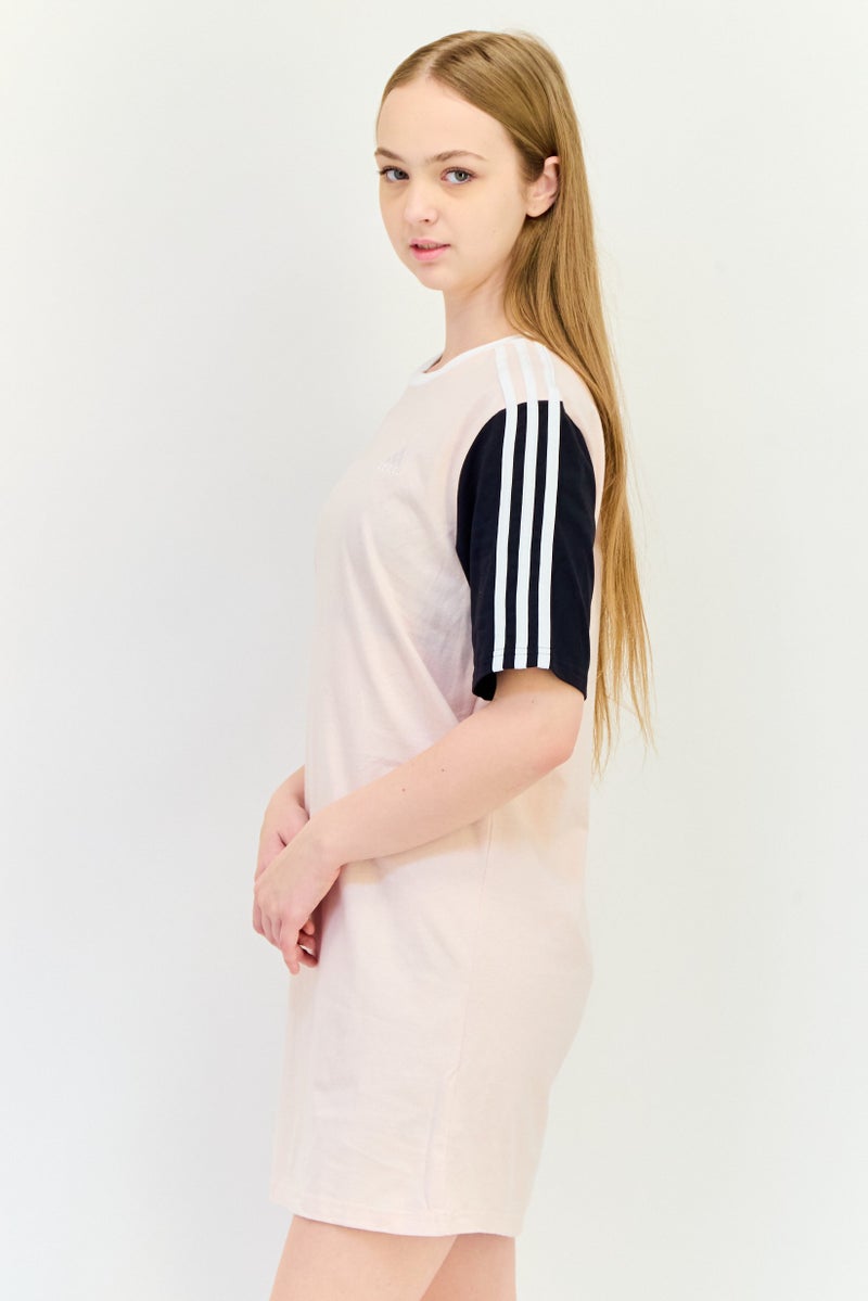 Adidas Women Boyfriend Fit Short Sleeve Outdoor 3 Stripe T-Shirt Dress, Pink - Image 2