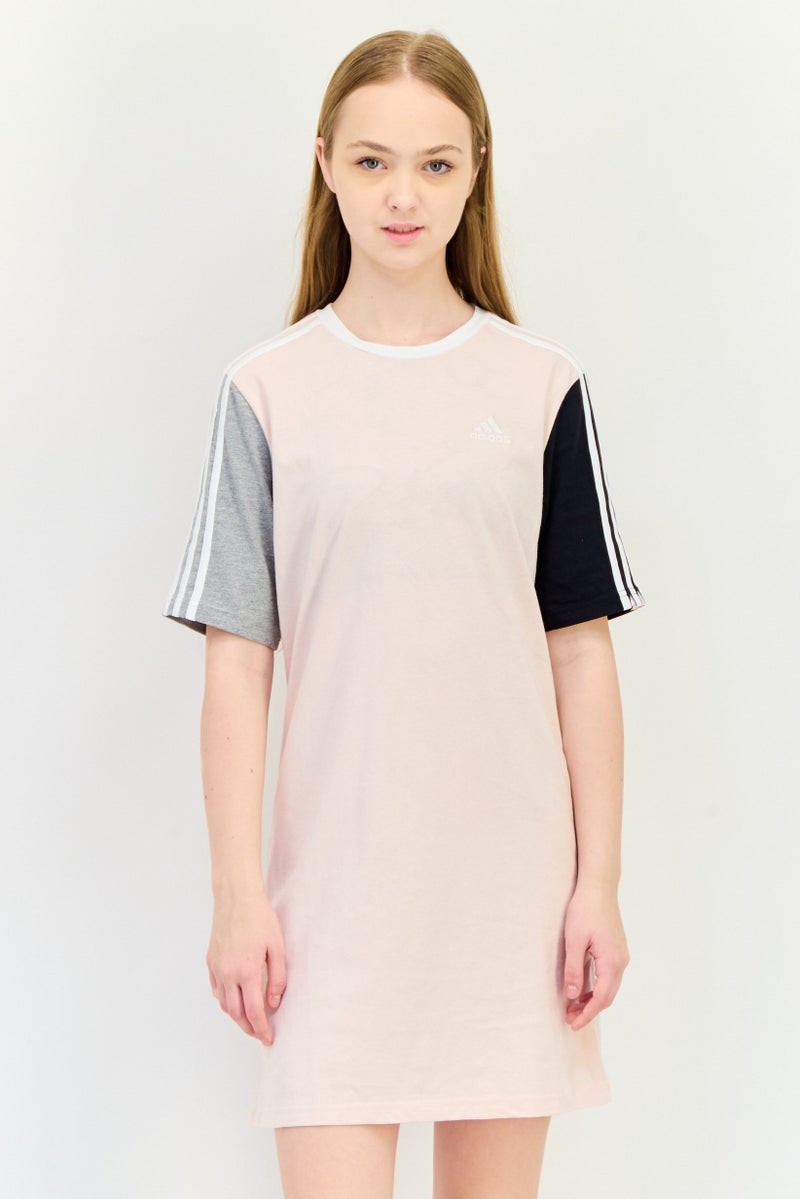Adidas Women Boyfriend Fit Short Sleeve Outdoor 3 Stripe T-Shirt Dress, Pink - Image 1