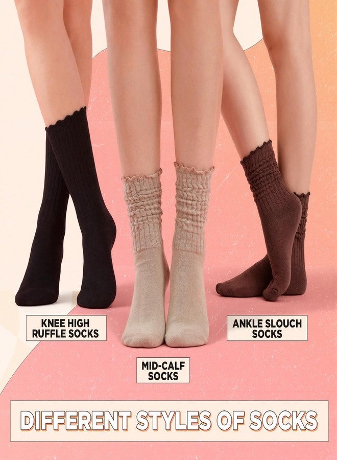 Croloose 6 Pairs Ruffle Slouch Crew Socks for Women Knit Mid Calf Rib Tube Soft Scrunch Boot Women's Legging Socks, Retro Colors, One size - Image 3