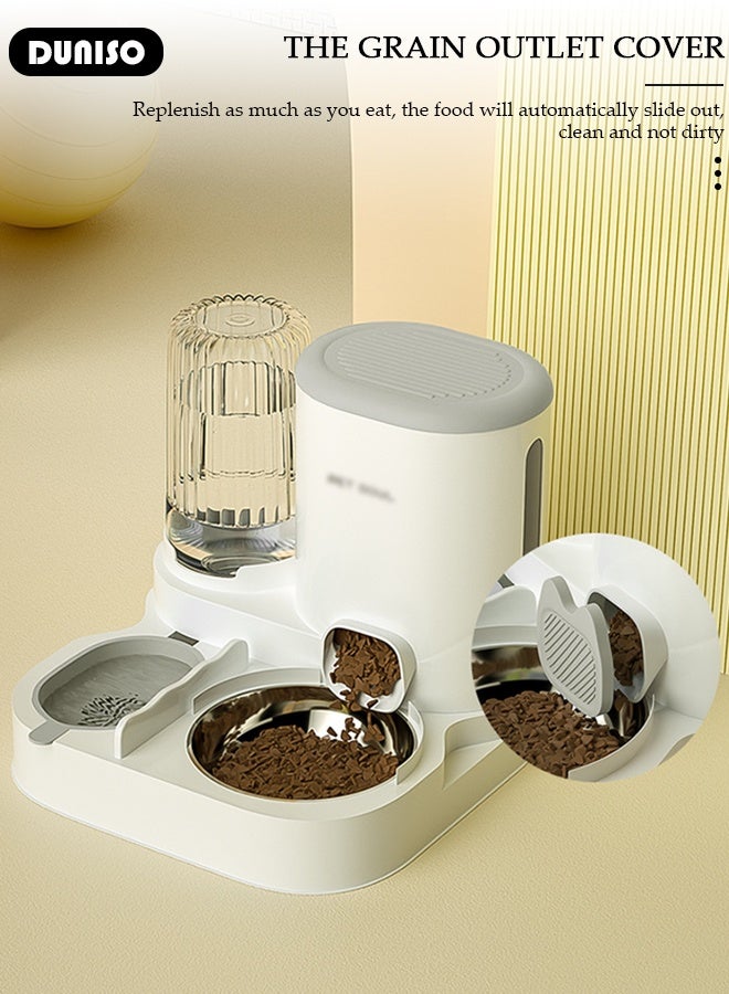 DUNISO مغذي أوتوماتيكي وموزع مياه للقطط والكلاب - حاويتان للطعام الجاف/الرطب، مجموعة مغذي وموزع مياه مزدوجة محسنة بنظام الجاذبية، اثنان في واحد - Image 4