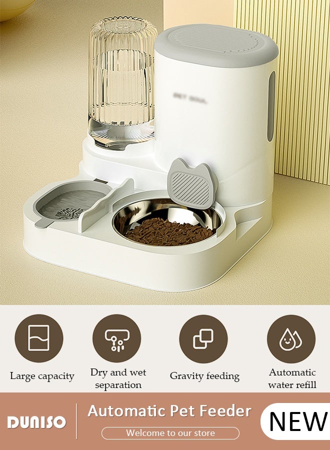 DUNISO مغذي أوتوماتيكي وموزع مياه للقطط والكلاب - حاويتان للطعام الجاف/الرطب، مجموعة مغذي وموزع مياه مزدوجة محسنة بنظام الجاذبية، اثنان في واحد - Image 1