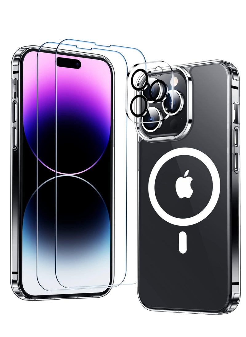 Aookay - Super 5-in-1 Magnetic Case for iPhone 15 Pro Max 2023, 2 Pack Screen Protector and 2 Camera Lens Protector Yellowing Resistance Clear Magsafe Case for iPhone 15 Pro Max - Image 1