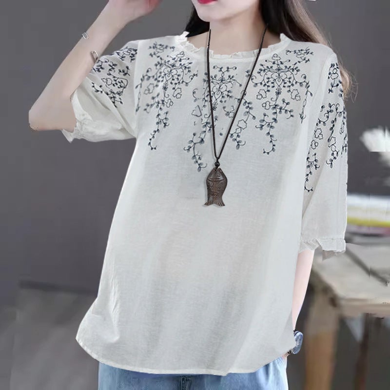 Summer Plus Size Chubby Sister'S Mother Dress Western Style Printed Sports Shirt Top Retro Loose Slimming Base T-Shirt - Image 3