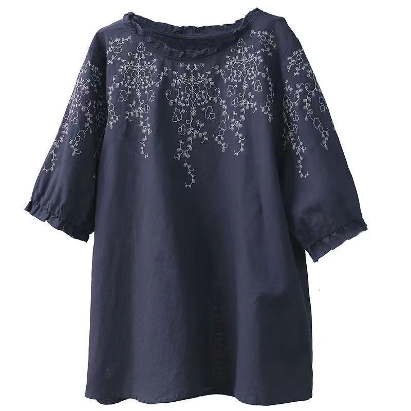 Summer Plus Size Chubby Sister'S Mother Dress Western Style Printed Sports Shirt Top Retro Loose Slimming Base T-Shirt - Image 4