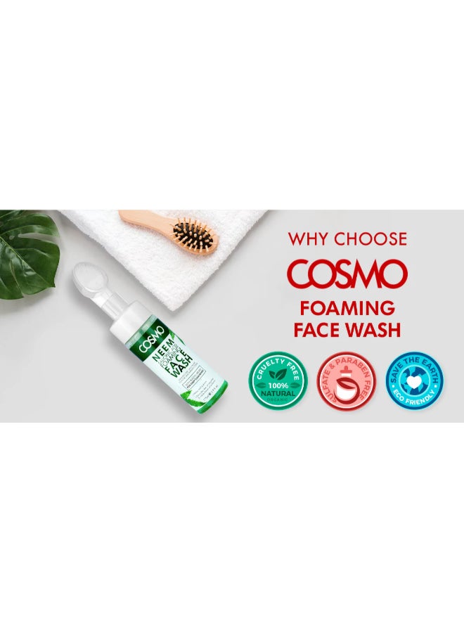 Cosmo Skin Care Neem Salicylic Acid Foaming Face Wash For Deep Cleansing Built-in Brush 175ml, For Men & Women, Deep Clean, Facewash, All Skin Types, Green - Image 5