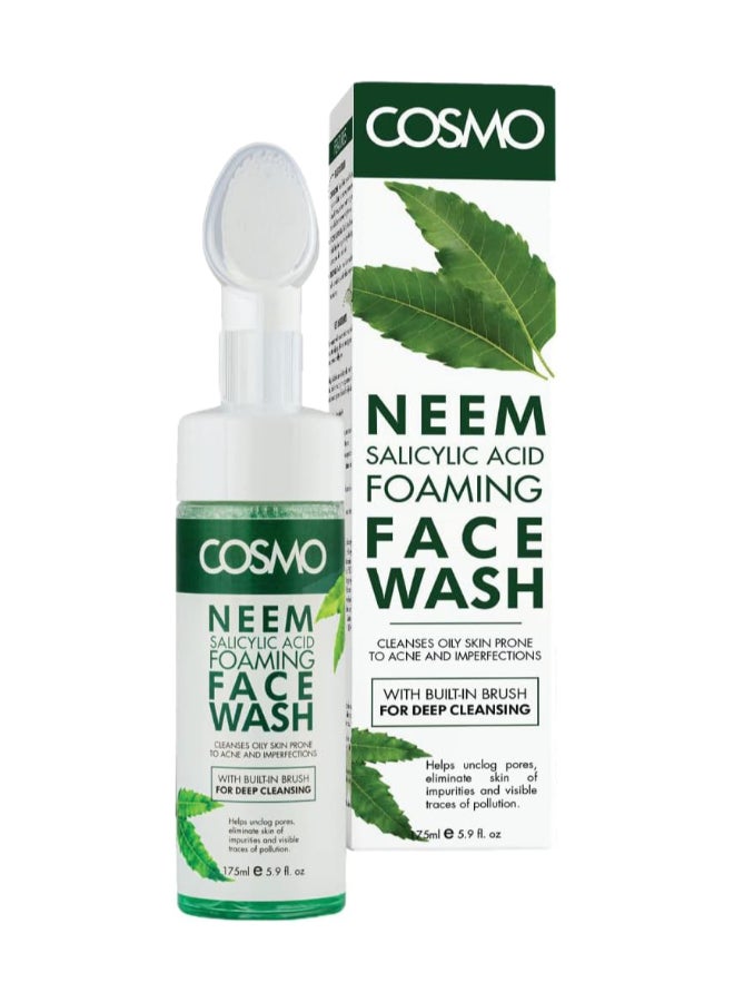Cosmo Skin Care Neem Salicylic Acid Foaming Face Wash For Deep Cleansing Built-in Brush 175ml, For Men & Women, Deep Clean, Facewash, All Skin Types, Green - Image 1