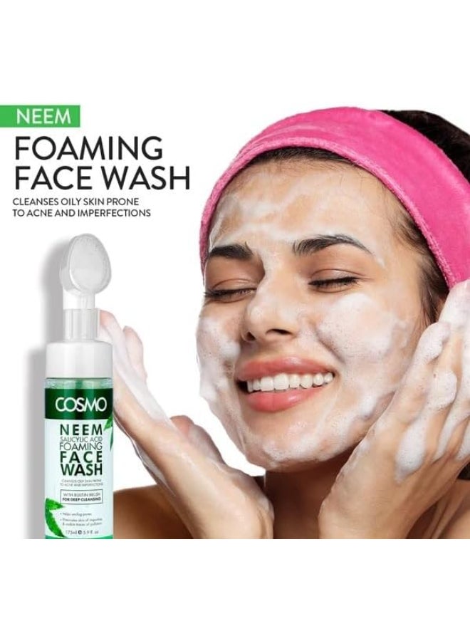 Cosmo Skin Care Neem Salicylic Acid Foaming Face Wash For Deep Cleansing Built-in Brush 175ml, For Men & Women, Deep Clean, Facewash, All Skin Types, Green - Image 3