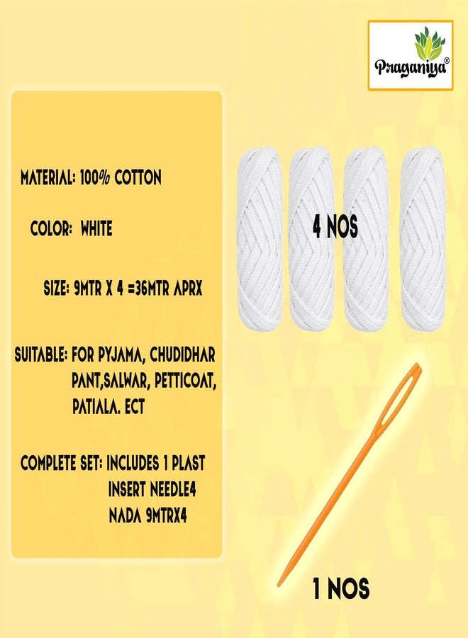 PRAGANIYA Nada for Pyjamas/Dori Thread 100% Pure Cotton String White Colour- Total 36 Meters for Pyjamas, Salwar, Lehenga, Saree, Petticoat, Patiala (Pack of 4) with Insert Needle Random Color - Image 2