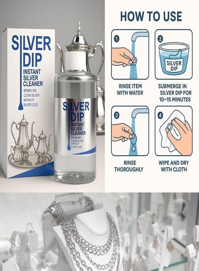 KIRMIT Silver Dip Cleaner for Jewelry, Pooja & Home Use | Instant Silver Cleaning Solution & Polish | Pitambari-Type Shine Formula (300ml) - Image 5