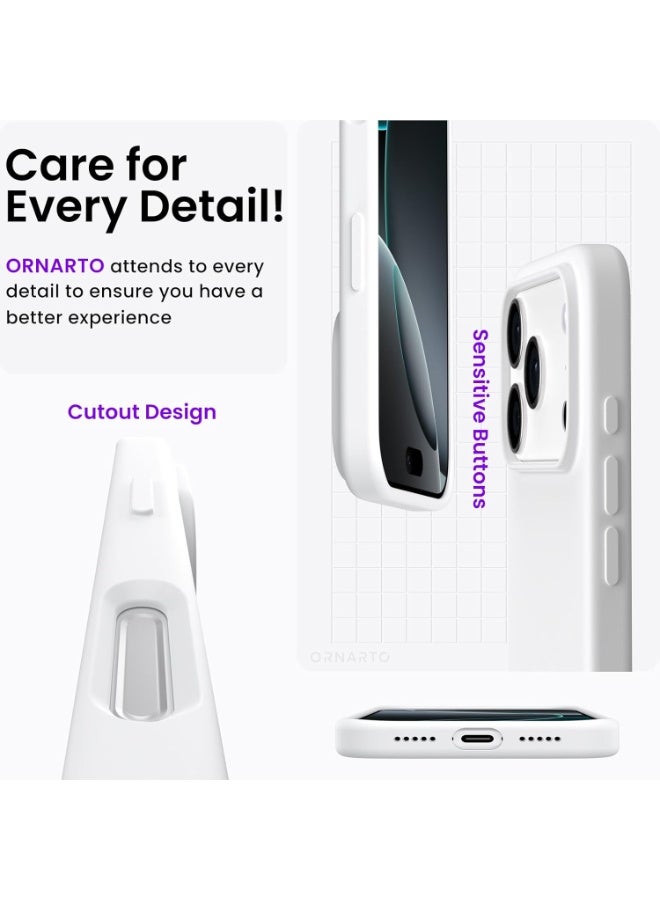 جراب سيليكون متوافق مع iPhone 17 Pro، جراب هاتف سيليكون سائل رفيع مع مصد مطاطي ناعم مقاوم للصدمات مكون من 3 طبقات مع بطانة من مادة TPU (أبيض) - Image 3