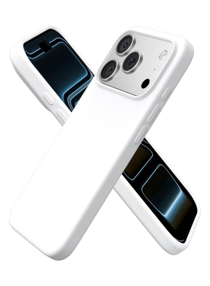 جراب سيليكون متوافق مع iPhone 17 Pro، جراب هاتف سيليكون سائل رفيع مع مصد مطاطي ناعم مقاوم للصدمات مكون من 3 طبقات مع بطانة من مادة TPU (أبيض) - Image 1