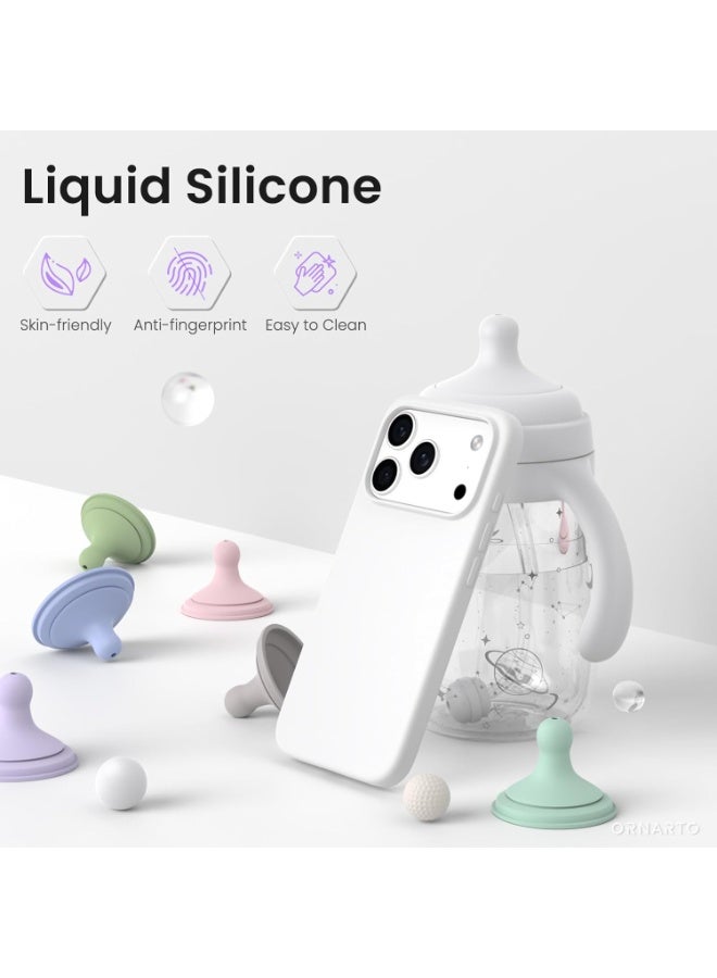 جراب سيليكون متوافق مع iPhone 17 Pro، جراب هاتف سيليكون سائل رفيع مع مصد مطاطي ناعم مقاوم للصدمات مكون من 3 طبقات مع بطانة من مادة TPU (أبيض) - Image 2