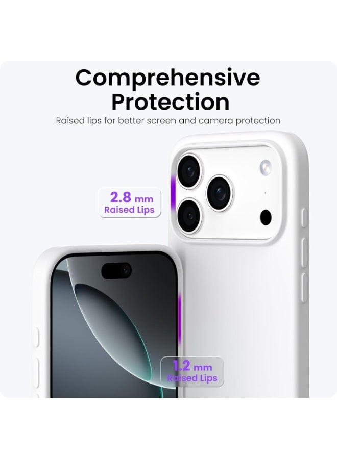 أكاليكس جراب سيليكون متوافق مع iPhone 17 Pro، جراب هاتف سيليكون سائل رفيع مع مصد مطاطي ناعم مقاوم للصدمات مكون من 3 طبقات مع بطانة من مادة TPU (أبيض) - Image 5