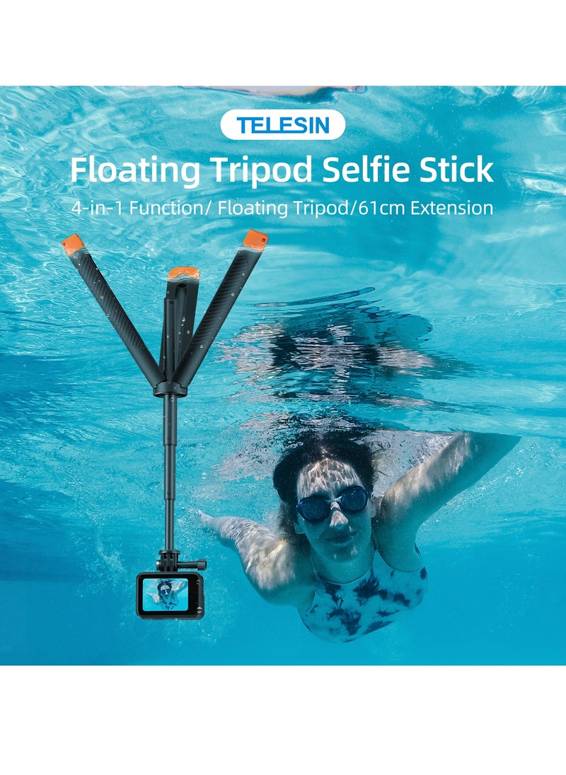 TELESIN - Floating tripod selfie stick, waterproof telescopic selfie stick, tripod, handle, 30m waterproof, can be connected to devices weighing up to 200g, compatible with most sports cameras - Image 1