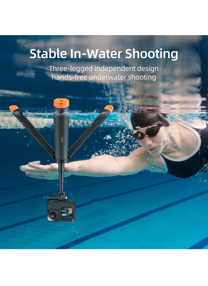 TELESIN - Floating tripod selfie stick, waterproof telescopic selfie stick, tripod, handle, 30m waterproof, can be connected to devices weighing up to 200g, compatible with most sports cameras - Image 1