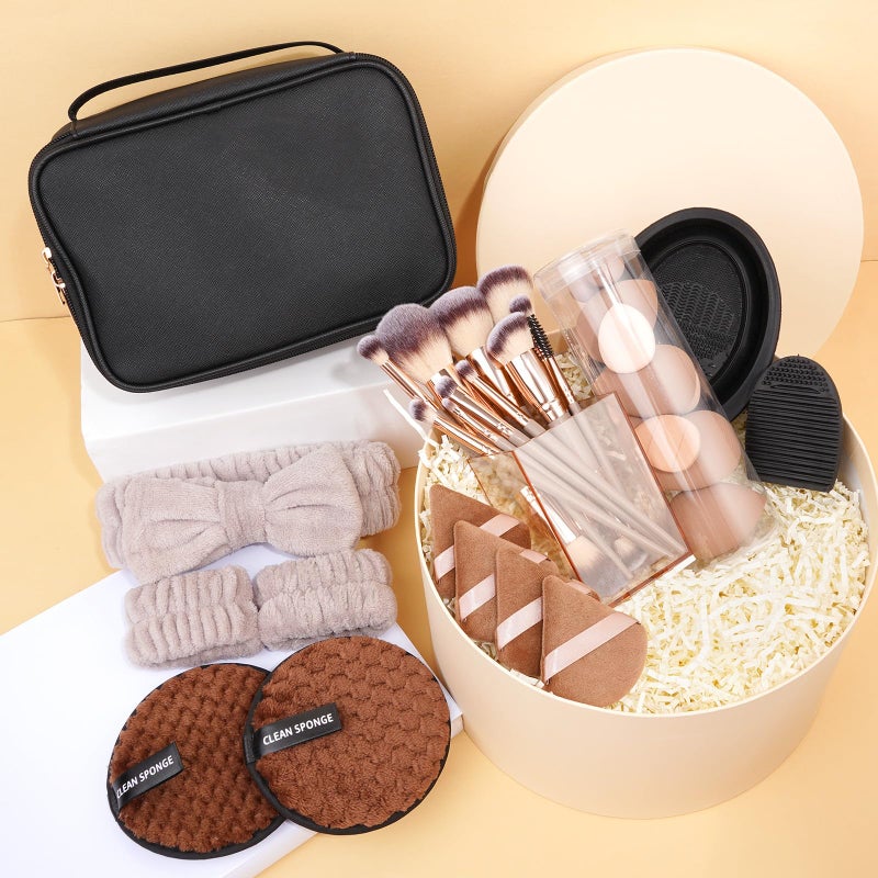 MAGEFY Makeup Brushes 37 Pcs Makeup Kit, Multi-functional Makeup Tool Set with Double-End Powder Blush Eyeshadows Brush Make up Brushes Set Bag,Champagne - Image 4