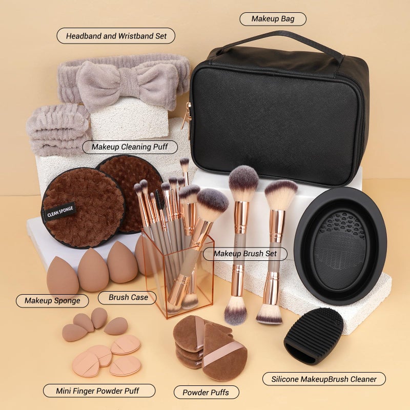 MAGEFY Makeup Brushes 37 Pcs Makeup Kit, Multi-functional Makeup Tool Set with Double-End Powder Blush Eyeshadows Brush Make up Brushes Set Bag,Champagne - Image 2