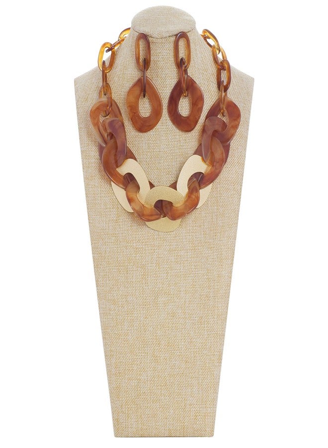 Coiris Statement Chunky Necklace Metal Punk Acrylic Cuban Link Chain Necklaces Bohemian Tortoise Shell Acrylic Resin Chain Link(N0090-Texture Brown) - Image 2