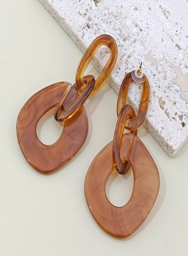 Coiris Statement Chunky Necklace Metal Punk Acrylic Cuban Link Chain Necklaces Bohemian Tortoise Shell Acrylic Resin Chain Link(N0090-Texture Brown) - Image 5