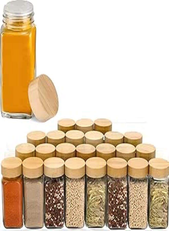 WHISKET - 100 ML | Bamboo Jar Lids Airtight Spice Jars, Square Reusable Can Wooden Lid Storage Canning, Spice Containers Bottles, Glass Seasoning Jars with Shaker Lids (Pack Of 12)