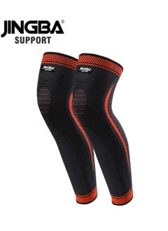 Pack Of 2 Full Length Nylon Knit Elastic Breathable Knee Support Brace For Running Basketball, Arthritis, Joint Pain Relief, Injury Recovery