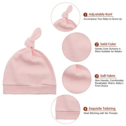Durio Newborn Baby Hats - Knot Soft Beanies for Preemie Infant Newborn, Fall Winter Caps for Girls Boys 3 Pack Grey & White & Pink One Size Fits 0-6 Months - Image 3