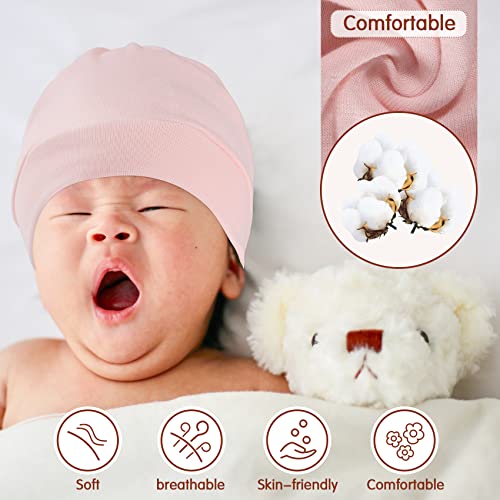 Durio Newborn Baby Hats - Knot Soft Beanies for Preemie Infant Newborn, Fall Winter Caps for Girls Boys 3 Pack Grey & White & Pink One Size Fits 0-6 Months - Image 4