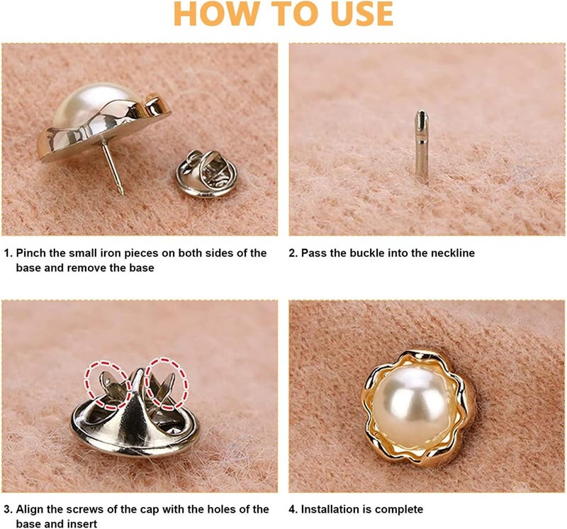 HANNEA® 10 Pcs Pearl Buttons for Clothes, Instant Shirt Brooch Buttons for Women, Rhinestones Cover Up Hijab Saree Pins Brooch for Dress Bags DIY Crafts Decor - Image 3