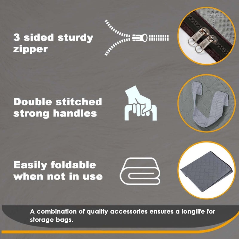 شنطة تخزين من 3 قطع، سعة كبيرة 90 لتر، غطاء علوي بسحاب ثلاثي الجوانب، عملية لتخزين الملابس والالعاب واللحاف. مقاوم للغبار/العث، مثالي للتنقل في المنزل. (60 × 43 × 35 سم) - Image 4