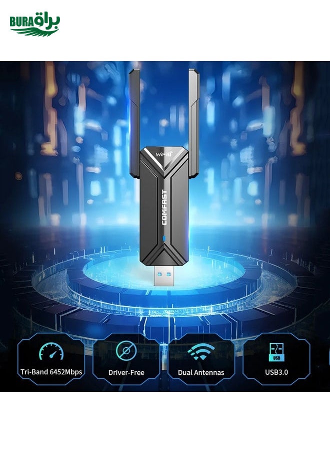 BURAQ - COMFAST CF-983BE WiFi7 Tri-Band 6500Mbps USB Wireless Network Adapter PC Network Card - Image 1